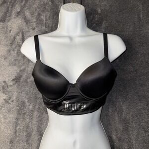 VTG‎ Juicy Couture Black Bra 34B Silver Logo Padded Underwire Intimates